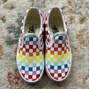Never Worn Vans Kids Slip-On Rainbow Checkerboard Size 13